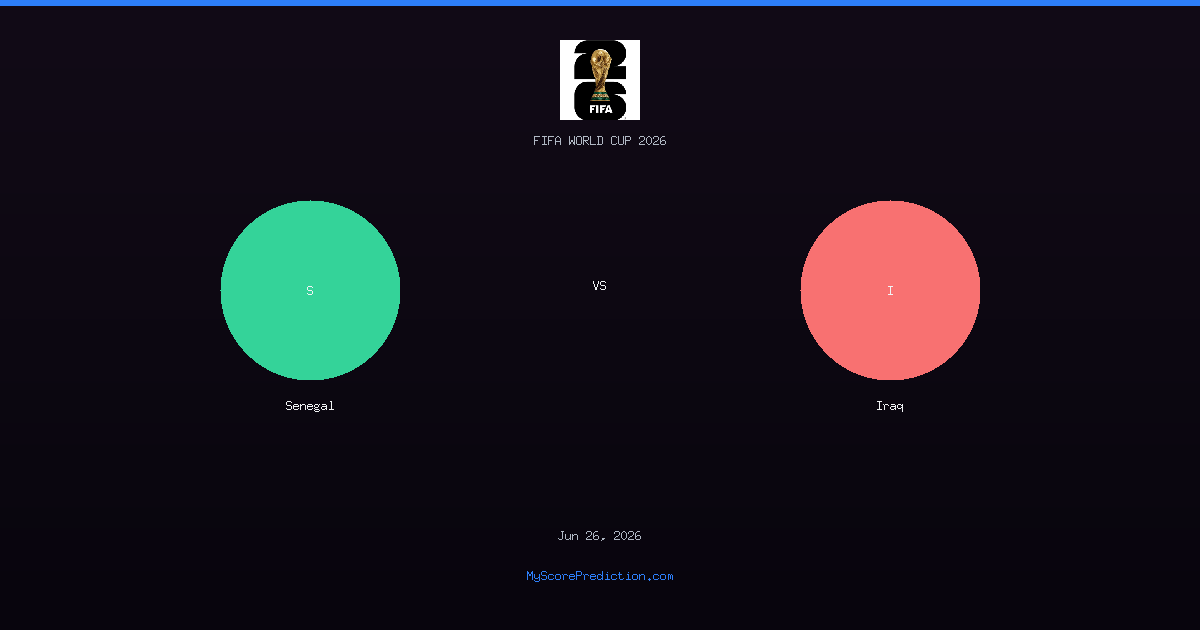 Senegal vs Iraq — AI Score Prediction & Tip Jun 26, 2026